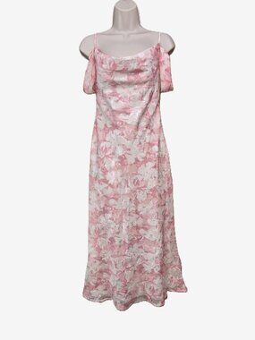 NWT Hello Molly Midi Dress Pink/Cream Floral A-Line Low Back Size Medium